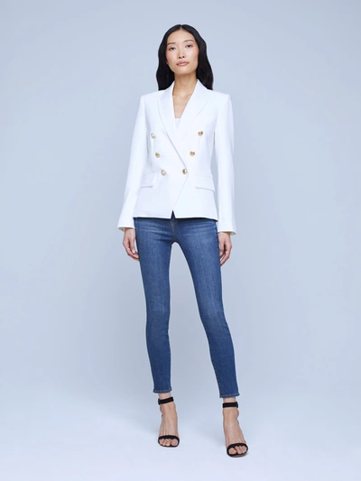 L'agence Kenzie Double-breasted Leather Blazer In Ivory