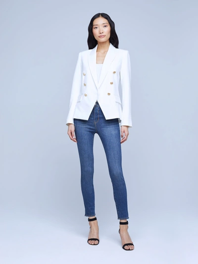 L'agence Kenzie Double-breasted Leather Blazer In Ivory