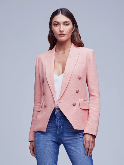L Agence Kenzie Double Breasted Blazer In Rose Tan/tropical Toile