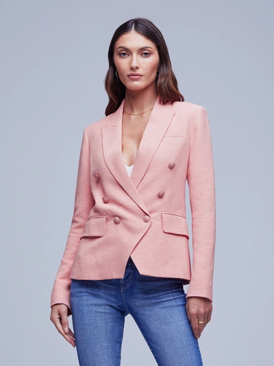 L Agence Kenzie Double Breasted Blazer In Rose Tan/tropical Toile