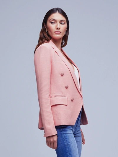 L Agence Kenzie Double Breasted Blazer In Rose Tan/tropical Toile