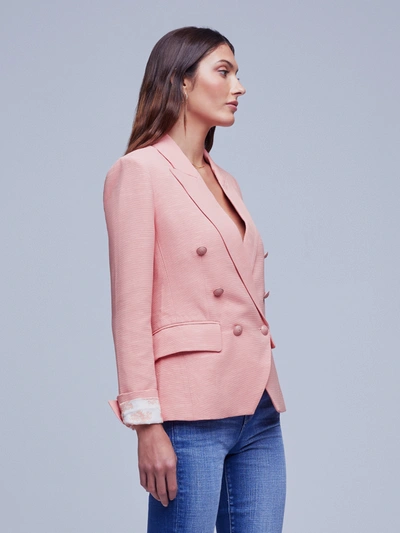 L Agence Kenzie Double Breasted Blazer In Rose Tan/tropical Toile