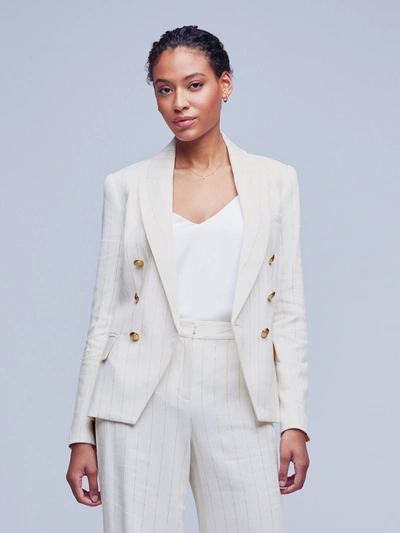 L'agence Kenzie Double-breasted Leather Blazer In Ecru/gold
