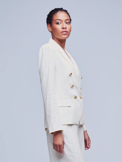 L'agence Kenzie Double-breasted Leather Blazer In Ecru/gold