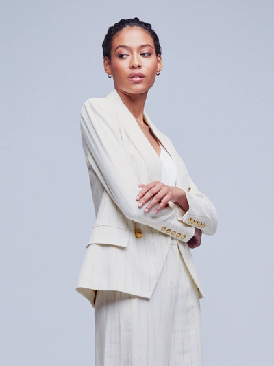 L'agence Kenzie Double-breasted Leather Blazer In Ecru/gold