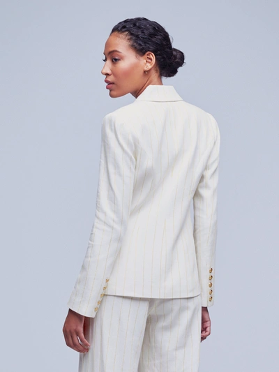L'agence Kenzie Double-breasted Leather Blazer In Ecru/gold
