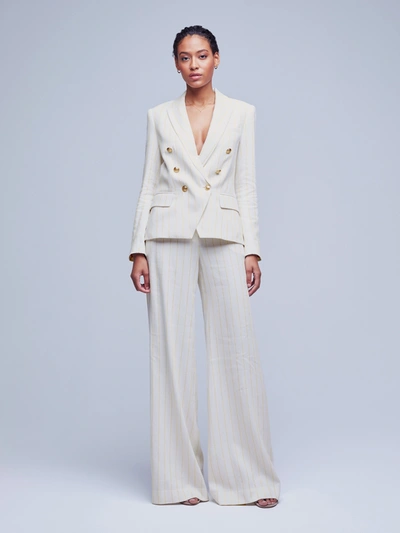 L'agence Kenzie Double-breasted Leather Blazer In Ecru/gold