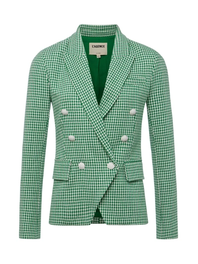 L Agence Kenzie Double Breasted Blazer In Green In Grass Green/ivory