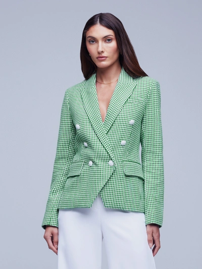 L Agence Kenzie Double Breasted Blazer In Green In Grass Green/ivory