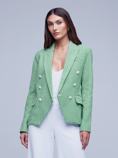 L Agence Kenzie Double Breasted Blazer In Green In Grass Green/ivory