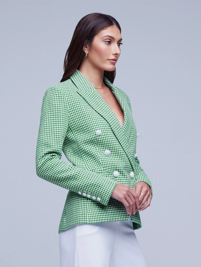 L Agence Kenzie Double Breasted Blazer In Green In Grass Green/ivory