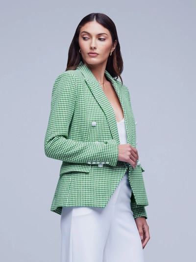 L Agence Kenzie Double Breasted Blazer In Green In Grass Green/ivory