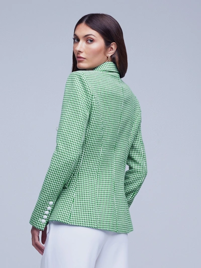 L Agence Kenzie Double Breasted Blazer In Green In Grass Green/ivory