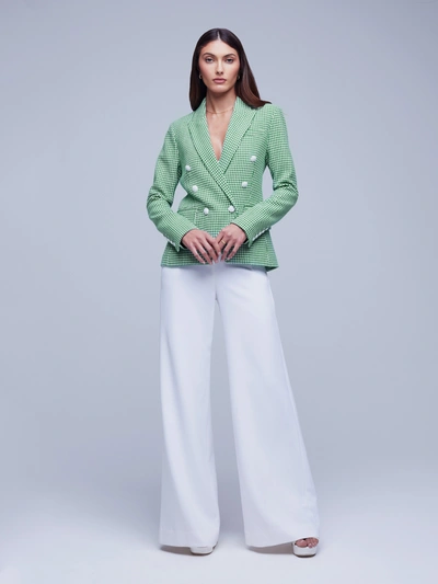 L Agence Kenzie Double Breasted Blazer In Green In Grass Green/ivory
