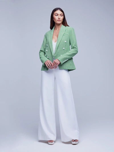 L Agence Kenzie Double Breasted Blazer In Green In Grass Green/ivory