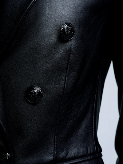 Shop L Agence Kenzie Leather Blazer In Black/black