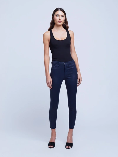 Shop L Agence Margot Coated Skinny Jean In Navy Coated