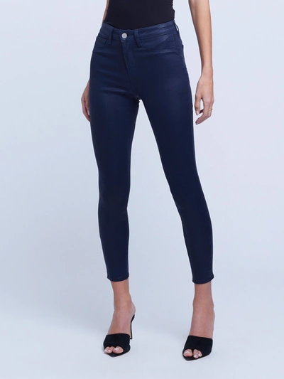 Shop L Agence Margot Coated Skinny Jean In Navy Coated