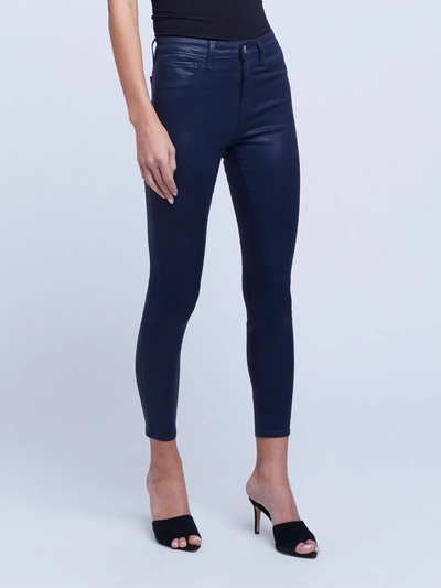 Shop L Agence Margot Coated Skinny Jean In Navy Coated