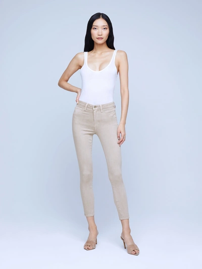 L Agence Margot Cropped Coated High-rise Skinny Jeans In Biscuit