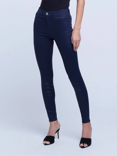 L Agence Marguerite Coated Skinny Jean In Navy Coated