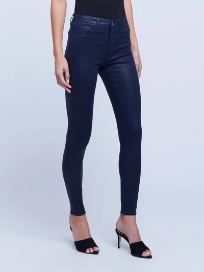 L Agence Marguerite Coated Skinny Jean In Navy Coated