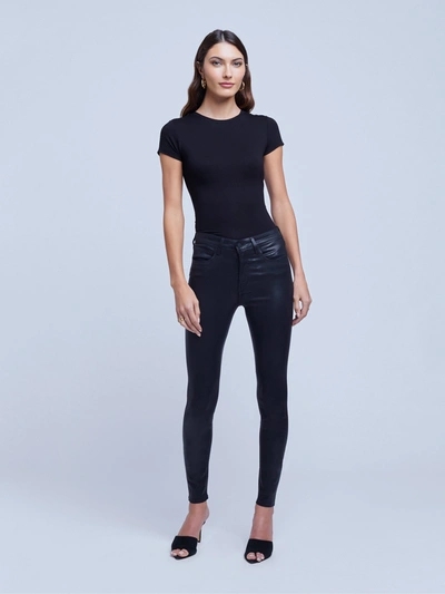 L Agence Selma High Rise Sleek Baby Bootcut Jeans In Noir Coated In Black Coated