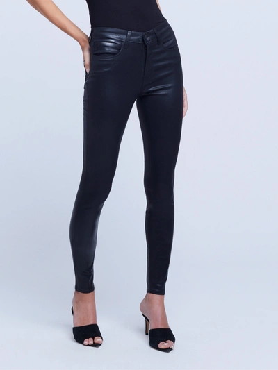 L Agence Selma High Rise Sleek Baby Bootcut Jeans In Noir Coated In Black Coated