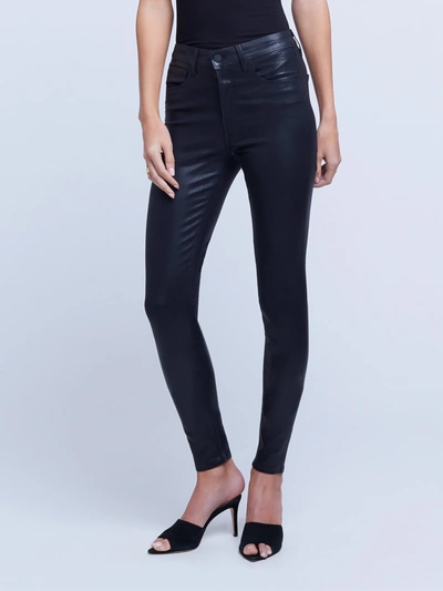L Agence Selma High Rise Sleek Baby Bootcut Jeans In Noir Coated In Black Coated