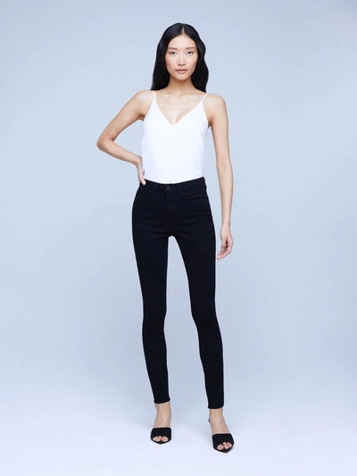 L Agence Marguerite Skinny Jean In Noir Coated In Noir