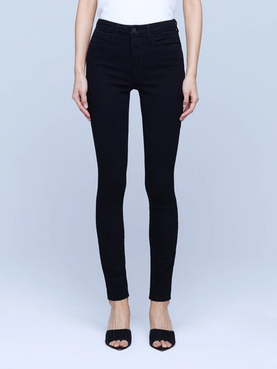 L Agence Marguerite Skinny Jean In Noir Coated In Noir