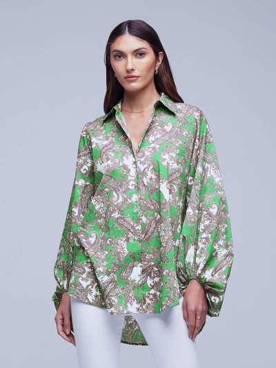 L Agence Mickey Tunic Blouse In Grass Green Multi Small Paisley
