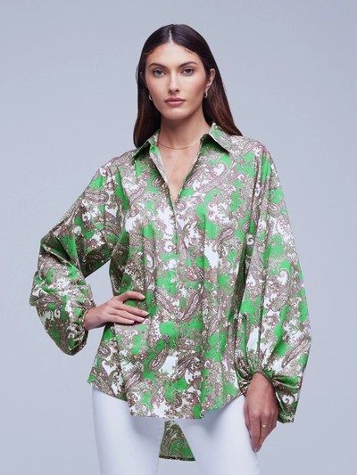 L Agence Mickey Tunic Blouse In Grass Green Multi Small Paisley