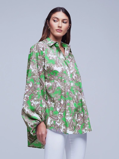 L Agence Mickey Tunic Blouse In Grass Green Multi Small Paisley