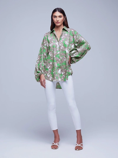 L Agence Mickey Tunic Blouse In Grass Green Multi Small Paisley