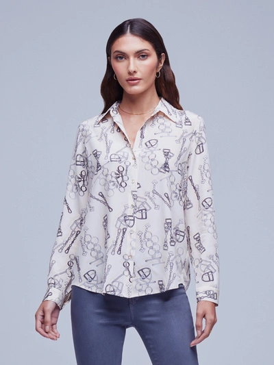 Shop L Agence Nina Blouse In Pearl Multi Horse Bit Buckle