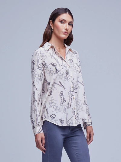 Shop L Agence Nina Blouse In Pearl Multi Horse Bit Buckle