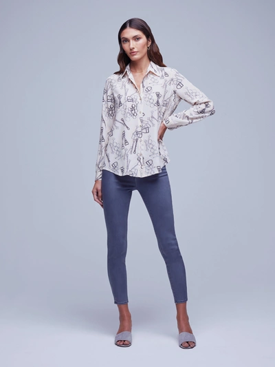 L'agence Nina Blouse In Pearl Multi Horse Bit Buckle