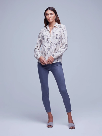 L'agence Nina Blouse In Pearl Multi Horse Bit Buckle