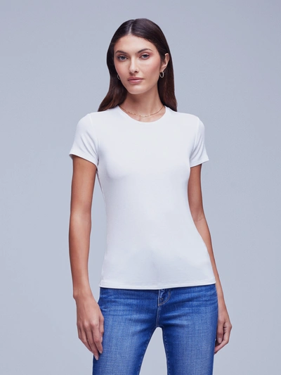 L Agence Ressi Crew Neck Tee In White Micro Modal
