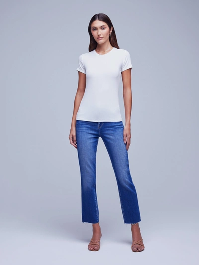 L Agence Ressi Crew Neck Tee In White Micro Modal