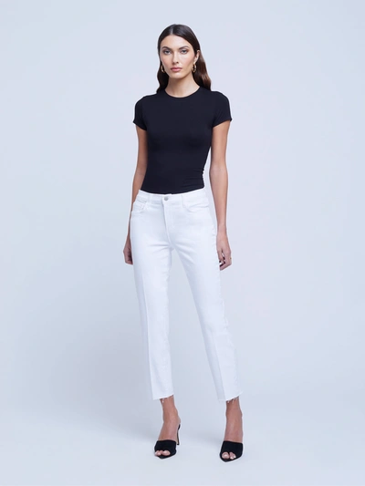 Shop L Agence Sada Slim-leg Cropped Jean In Blanc