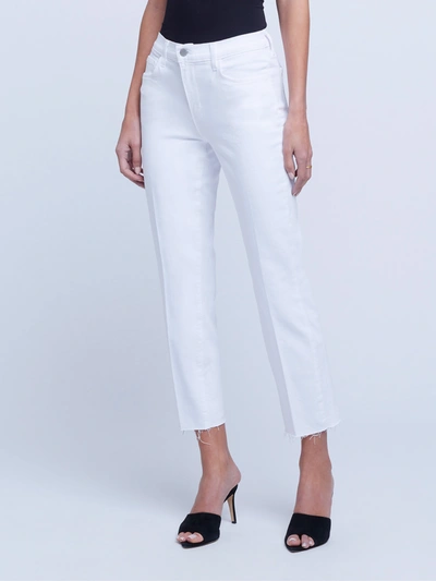 Shop L Agence Sada Slim-leg Cropped Jean In Blanc