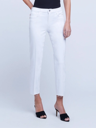 Shop L Agence Sada Slim-leg Cropped Jean In Blanc