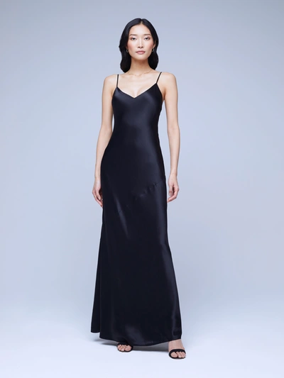 L Agence Serita Maxi V-neck Bias Dress In Black