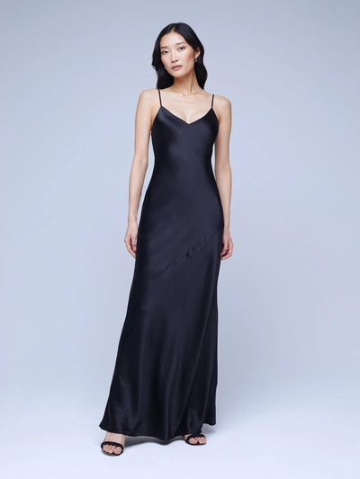 L Agence Serita Maxi V-neck Bias Dress In Black