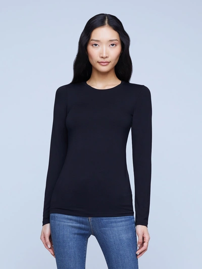 L Agence Tess Long Sleeve Stretch Jersey Top In Black
