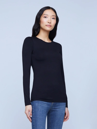 L Agence Tess Long Sleeve Stretch Jersey Top In Black