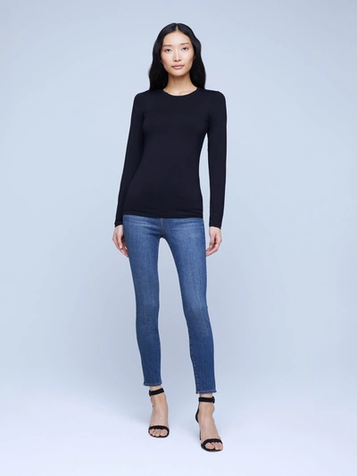 L Agence Tess Long Sleeve Stretch Jersey Top In Black