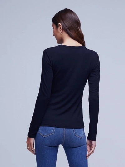 Shop L Agence Tess Long Sleeve Tee In Black Micro Modal